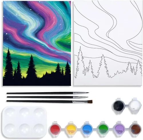 Nuberlic Kit de pintura de lienzo predibujado, para adultos, sorbo y pintura, recuerdo de fiesta, actividad nocturna de cita, lienzo de 8 x 10