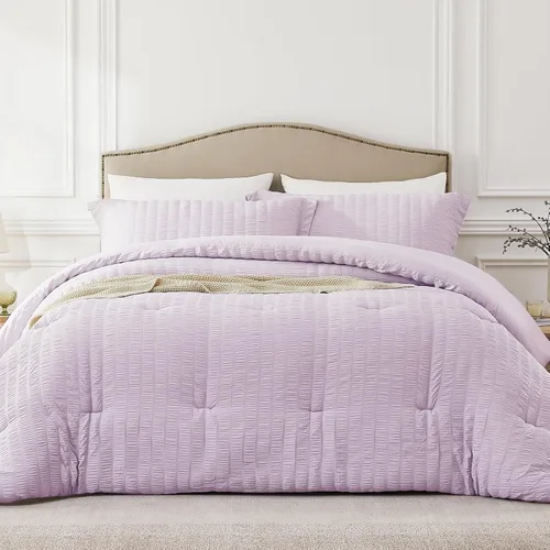 Miniatura 15 de Quataly - Juego de edredón Seersucker tamaño Twin/Twin XL en color blanco; juego de cama de 2 piezas que incluye 1 edredón suave y esponjoso y 1