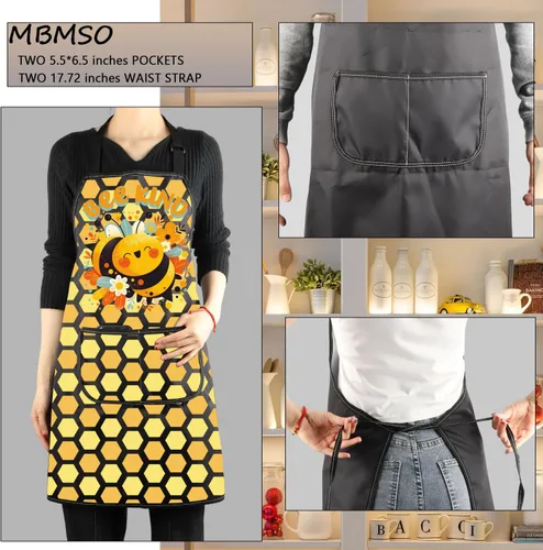 Miniatura 3 de MBMSO Delantal de abeja con bolsillos, delantal de abeja, regalos para amantes de las abejas de la miel, delantal de cocina, delantal de cocina