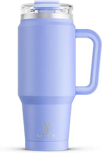 Miniatura 24 de Meoky Vaso de 40 onzas con asa y pajita, vaso aislado con tapa y popote, taza de viaje de acero inoxidable, mantiene el frío durante 34 horas, 100%