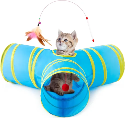 Miniatura 23 de Tempcore Túnel para gatos con tubo de juguete, túneles plegables de 3 vías para gatos, túneles para mascotas aburridas con agujero y pelota, juguete