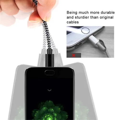 Miniatura 5 de Cable USB C, cables de carga USB A a tipo C trenzados de nailon de alta calidad [paquete de 5, 3/3/6/6/10 pies], cable de carga tipo C para teléfono