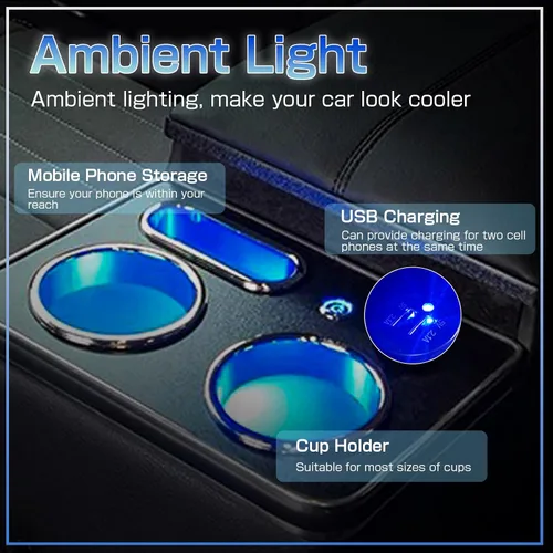 Miniatura 2 de Caja de Almacenamiento de Reposabrazos Mejorada con Portavasos y Soporte para Teléfono para Automóvil y Camioneta y Camión Piso Cabina Asiento