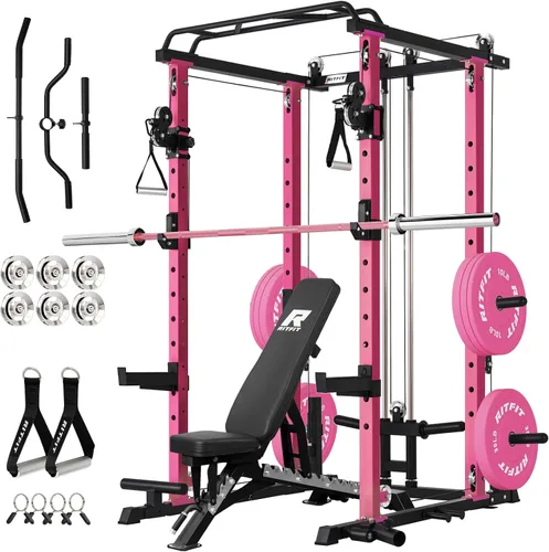 Miniatura 9 de RitFit El paquete multifunción de garaje y gimnasio en casa incluye jaula de potencia de 1200 libras PPC03/P3 con sistema de cruce de cables, banco