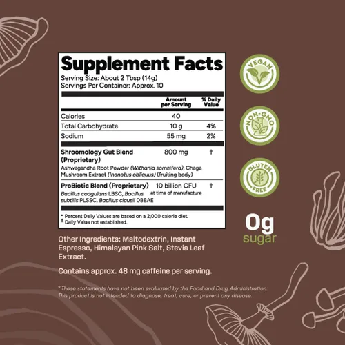 Miniatura 3 de 360 Nutrition Café Instantáneo de Hongos con Chaga Superfood Mushroom y Prebióticos, Probióticos para la Salud Intestinal y Apoyo al Enfoque