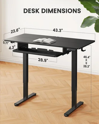 Miniatura 2 de ErGear Escritorio eléctrico de pie con bandeja para teclado, escritorio de altura ajustable de 44 x 24 pulgadas, escritorio de pie para oficina