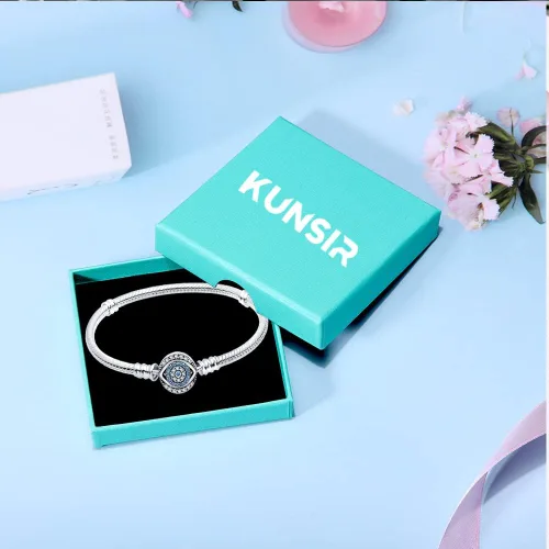 Miniatura 4 de KUNSIR Pulsera de plata de ley 925 con cadena de serpiente de ojo malvado azul con circonita cúbica 5A para mujeres y adolescentes