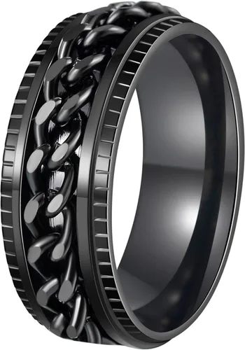 Anillos giratorios para hombres y mujeres, anillos de ansiedad para hombres, anillos de cadena para adultos, anillos de titanio y acero Negro Negro