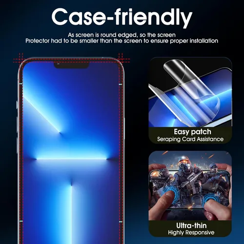 Miniatura 6 de Paquete de 3 protectores de pantalla de película de hidrogel para iPhone 13/iPhone 13 Pro, protector de pantalla de TPU suave HD para iPhone 13/13