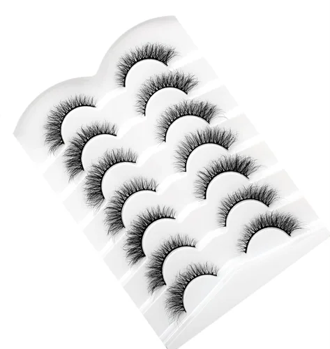 Miniatura 555 de Pooplunch - Pestañas postizas finas de visón sintético, estilo ojo de gato, naturales, cruzadas, tipo racimo, efecto 8D de volumen, tiras
