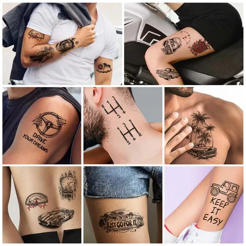 Miniatura 6 de 77 hojas de tatuajes temporales para automóvil, adultos, adolescentes, niños, realistas, tatuajes falsos de media manga, calcomanías de arte