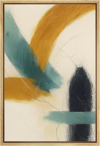 wall26 Lienzo enmarcado para pared, diseño abstracto de salpicaduras de color, mostaza, amarillo y verde azulado, bellas artes, decoración de