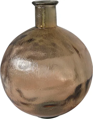 Miniatura 10 de Deco 79 Jarrón decorativo de vidrio reciclado hecho a mano, cuello de botella español, jarrón de centro de mesa acanalado, florero para decoración
