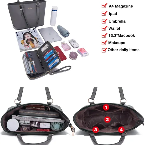 Miniatura 2 de YZAOLL Bolsos para mujer de cuero sintético, medianos y grandes, bolso de hombro, cartera, juego de bolso de mano y billetera