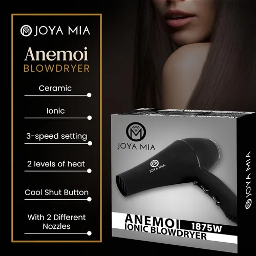 Miniatura 4 de JOYA MIA Anemoi - Secador de pelo de cerámica de 1875 W con accesorios, ligero y portátil para mujeres, 3 ajustes de calor/2 velocidades con Cool