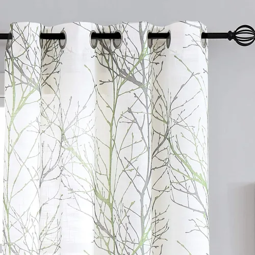 Miniatura 29 de FMFUNCTEX Cortinas de Lino Semitransparentes para Dormitorio, Cortinas Azules y Blancas de 63 Pulgadas de Largo para Sala de Estar, Cortinas de Rama
