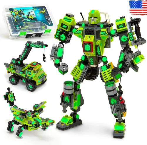 Miniatura 7 de JITTERYGIT Conjunto de juguetes de regalo con mech de robot del ejército, helicóptero militar creativo STEM, kit de bloques de construcción