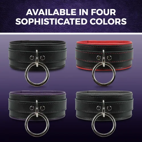 Miniatura 4 de Melanie Collar Latigo Leather Lambskin O-Ring Handmade Padded Leather Collar Negro