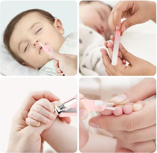 Miniatura 3 de Cortauñas para bebé, kit de uñas seguro 4 en 1 con bonito estuche, cortaúñas, tijeras, pinzas, juego de lima de uñas para recién nacidos, bebés, Rosa