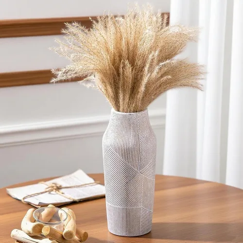 Florero de cerámica vintage, terracota rústico decorativo de piedra de arcilla, florero floral de arcilla de hormigón gris para sala de estar,
