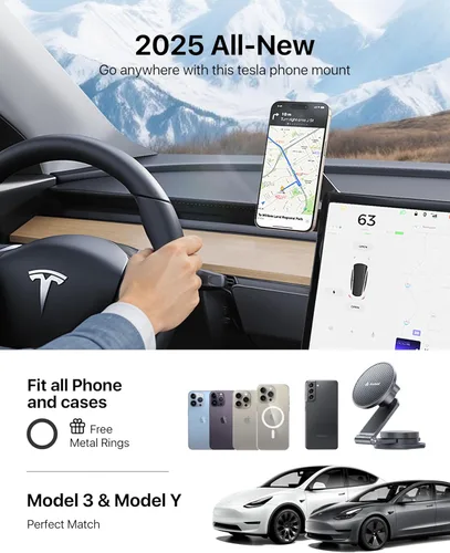 Miniatura 8 de andobil 3rd Gen Tesla Phone Mount 【Upgrade Adhesive & Upgrade Stongest Magnet】 Phone Holder for Tesla New Model Y Juniper Model 3, 360° Adjustable