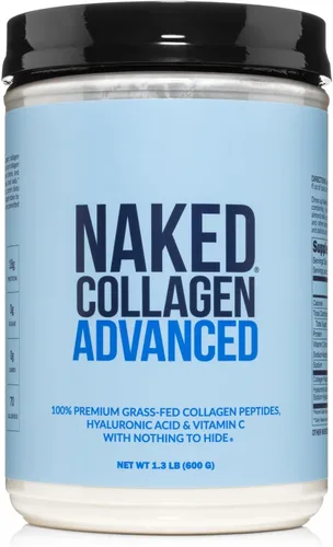 NAKED Collagen Advanced - Proteína en polvo de péptidos, ácido hialurónico, vitamina C, suplemento de colágeno hidrolizado alimentado con pasto,