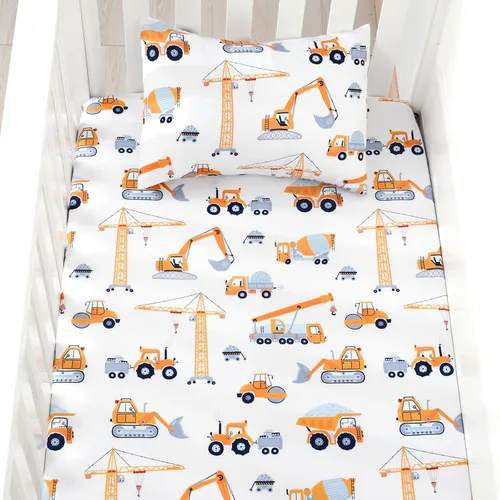 Miniatura 6 de JISEN Juego de ropa de cama de 3 piezas para cuna, juego de ropa de cama suave para cuna, camiones de construcción, juego de edredón para cuna