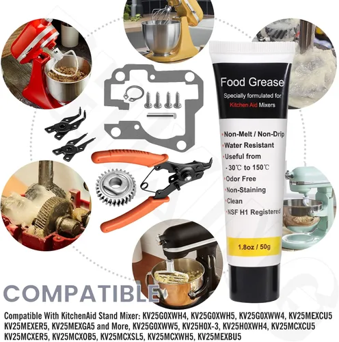 Miniatura 7 de 1 engranaje helicoidal W11086780 y 1 kit de juntas 9709511 compatible con Whirlpo-ol/Kitchen Aid 5QT y 6QT con engranaje helicoidal de repuesto