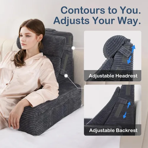 Miniatura 2 de Vekkia - Almohada de lectura ajustable y almohada trasera con respaldo – Espuma multi-densidad zonificada para soporte específico, bolsillos