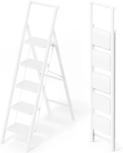 Miniatura 15 de WOA WOA Escalera de 2 escalones, taburete plegable con pedales anchos, taburete portátil para adultos, escaleras de acero resistente para el hogar