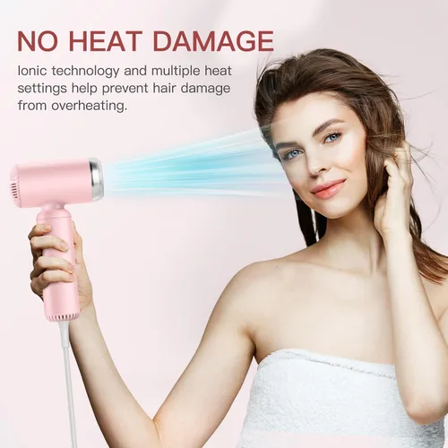 Miniatura 7 de Webeauty - Mini secador de pelo con difusor, motor de alta velocidad de 110,000 RPM, protección de iones negativos de 656.2 ft, ajustes de 3 Rosa