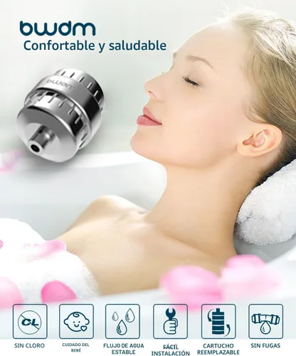 Miniatura 8 de Filtro de ducha de 15 etapas - Filtro para cabezal de ducha - Filtro de agua dura bwdm, elimina el cloro, metales pesados y otras impurezas, Cromo