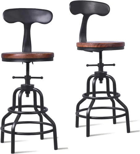 Miniatura 12 de Taburete de mostrador industrial vintage, silla giratoria ajustable de altura de encimera de cocina, taburete con marco de metal, 20.47-26.77