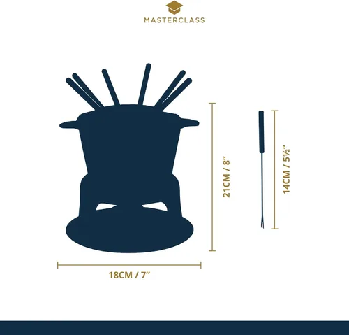 Miniatura 5 de MasterClass - Juego de fondue de hierro fundido, 8.3 x 7.1 in, para queso, chocolate y carne, esmalte recubierto con quemador y 6 tenedores
