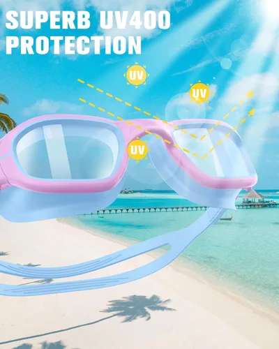 Miniatura 2 de Kids Swim Goggles with Silicone Swim Cap, Swimming Goggles Cap Set for Kids 6-14, Anti-Fog Anti-UV for Boys Girls Gorra azul/púrpura+azul