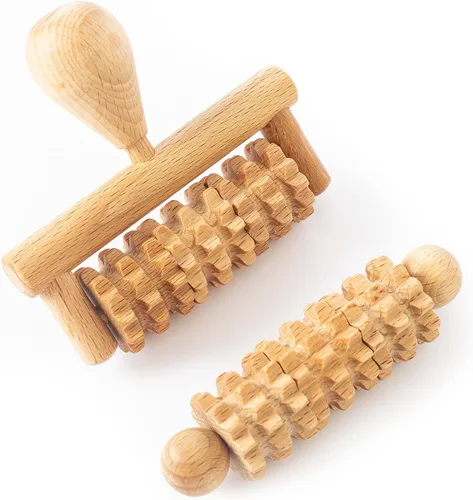 Miniatura 10 de tuuli Rodillo de masaje corporal y facial, rodillo de masaje de madera multifuncional, ayuda a aliviar la tensión muscular y apoyar la salud
