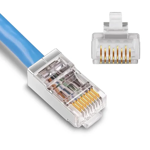 Miniatura 7 de iGreely Conectores Cat6 RJ45 blindados Paquete de 50 conectores chapados en oro RJ45 Cat6/Cat5E/Cat5 8P8C 50 Micrones 50u 3 clavijas FTP STP Cable