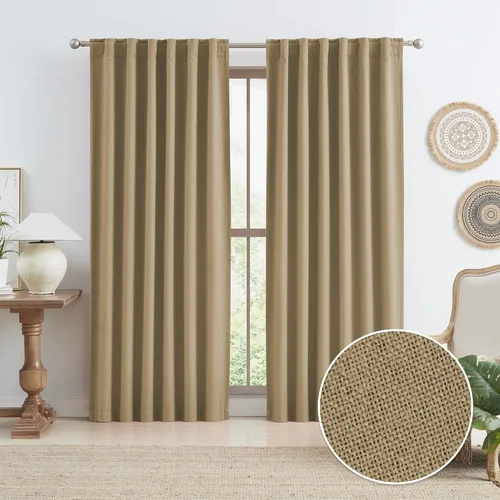 Miniatura 87 de Paneles de cortinas de ventana 100% opacas, con trabillas traseras, bolsillo para barra, gancho, cinturón, aspecto plisado, cortinas para sistema