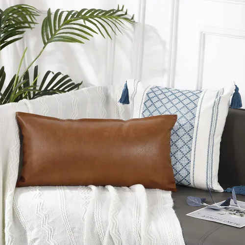 Miniatura 4 de PANOD Fundas de Almohada Lumbar Largas 12 x 22, Fundas de Almohada Lumbar Largas Decorativas de Cuero Sintético Funda de Almohada para Cama Sofá