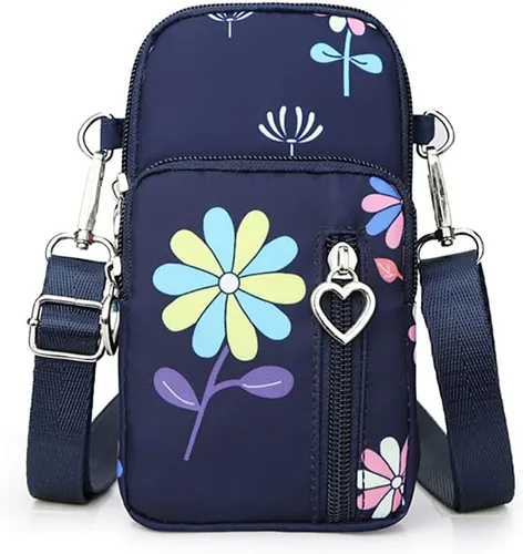 Brazalete de teléfono para iPhone 16 15 14 13 Pro/Pro Max, Samsung Galaxy S25 S24 Ultra Plus A16 A15 A06 - Bolsa para teléfono Crossboy Flor azul-L
