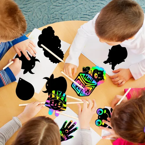Miniatura 5 de WATINC Juego de 60 piezas de arte de papel para rascar de Pascua con 10 plagas para niños, tarjetas de rascar de color mágico para manualidades