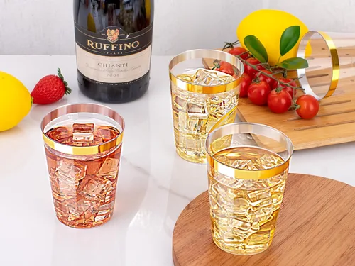 Miniatura 8 de Ciaell 120 vasos de plástico dorados, vasos de plástico transparente resistentes de 10 onzas con borde dorado, vasos desechables con borde dorado