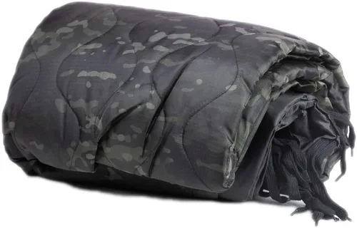 Farm Blue Manta militar de camuflaje negro para acampar, manta táctica Woobie manta poncho, ligera, multifuncional, mantas para todo tipo de clima,