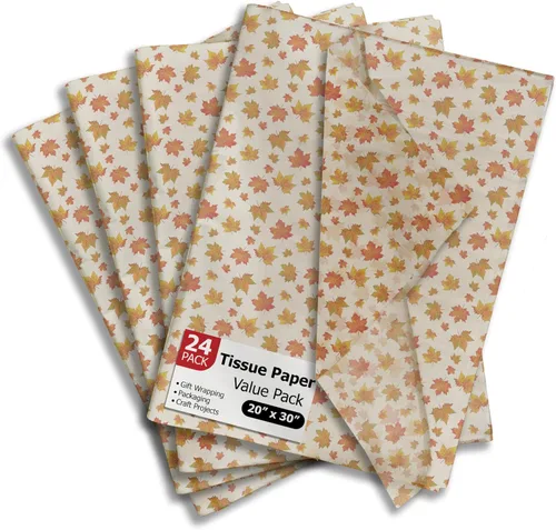 Pro Supply Global Papel de seda impreso con hojas de otoño para bolsas de regalo o cajas y envoltura, papel de seda decorativo de otoño a granel