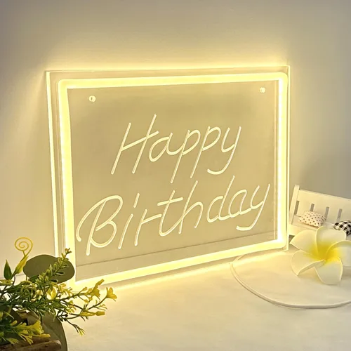 Miniatura 4 de Letrero de neón LED de feliz cumpleaños de 11.8 x 8.3 pulgadas, luz de neón regulable blanca cálida, decoración de pared alimentada por USB