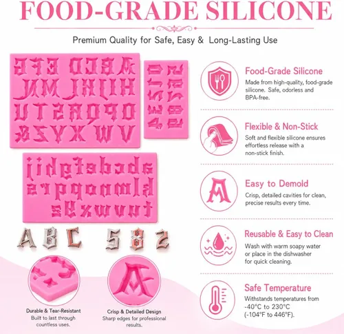 Miniatura 5 de Moldes de letras y números, moldes de silicona de números 0-9 y 26 letras, moldes de fondant para chocolate, cortadores de galletas, para hornear