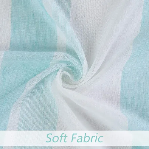 Miniatura 5 de Central Park Cortina Valance para Ventana de Cocina de Rayas Verticales Transparente Boucle de Lino Beige y Blanco, Paneles Rústicos Decorativos