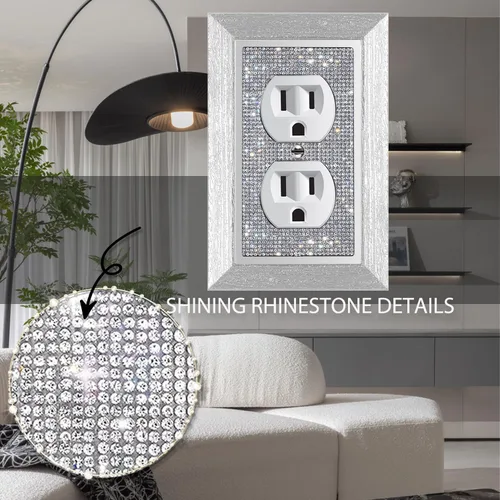 Miniatura 3 de 1 pieza Cubiertas de enchufe brillantes con diamantes de imitación, placas de pared para cubrir interruptores de luz, placa decorativa de imitación