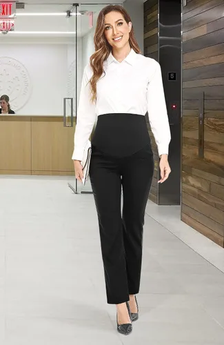 Miniatura 4 de PACBREEZE Pantalones de maternidad para mujer, para el trabajo, embarazo, casual, elásticos, rectos, con bolsillos