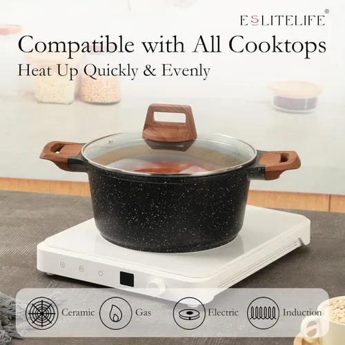 Miniatura 4 de ESLITE LIFE - Olla antiadherente con tapa, 3 cuartos de galón, olla de granito pequeña para sopa y pasta, compatible con inducción, libre de PTFE